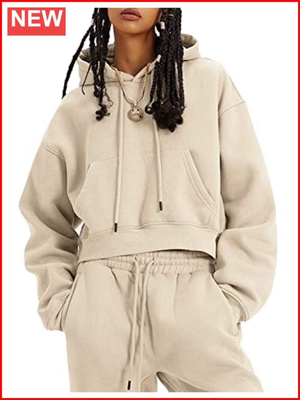 Fleece 2 Piece Sweatsuit Set Cropped Hoodie Jogger Pants Women's Loungewear